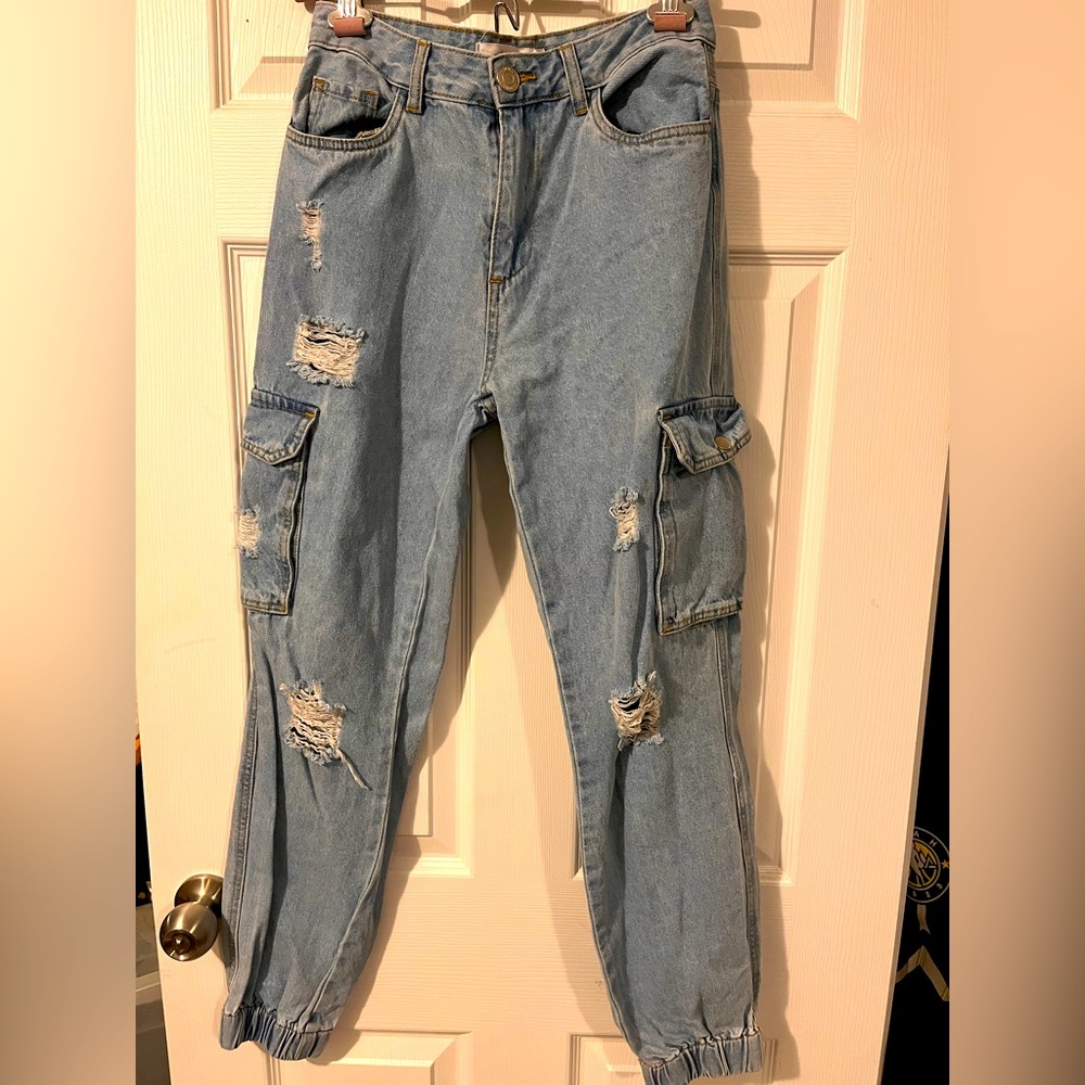 SWS denim jeans jogger high rise 90s cargo pockets size 5